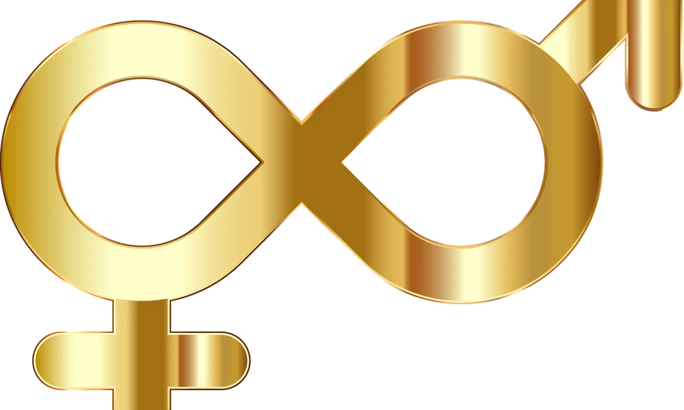 Le signe de l'infini, mêlé aux symboles du masculin et du féminin